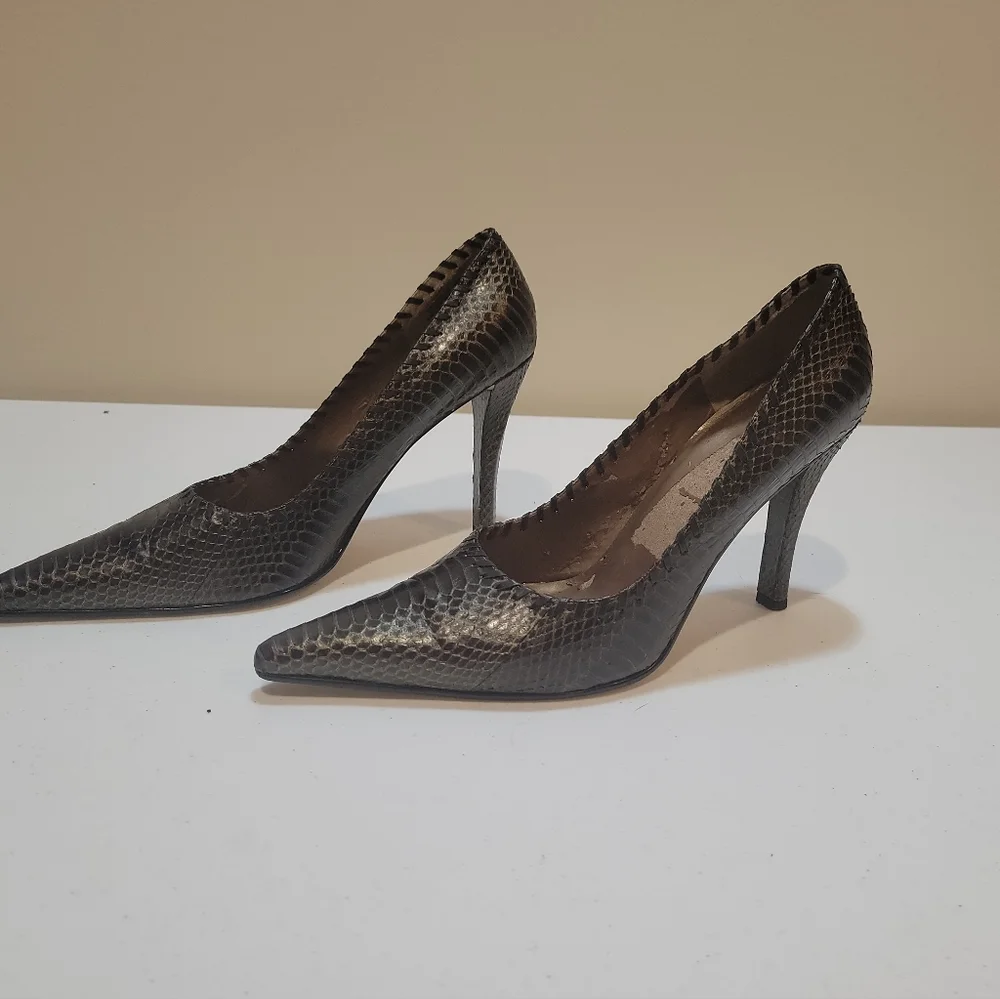 Nine West Brown Snakeskin Pointed-Toe Heels